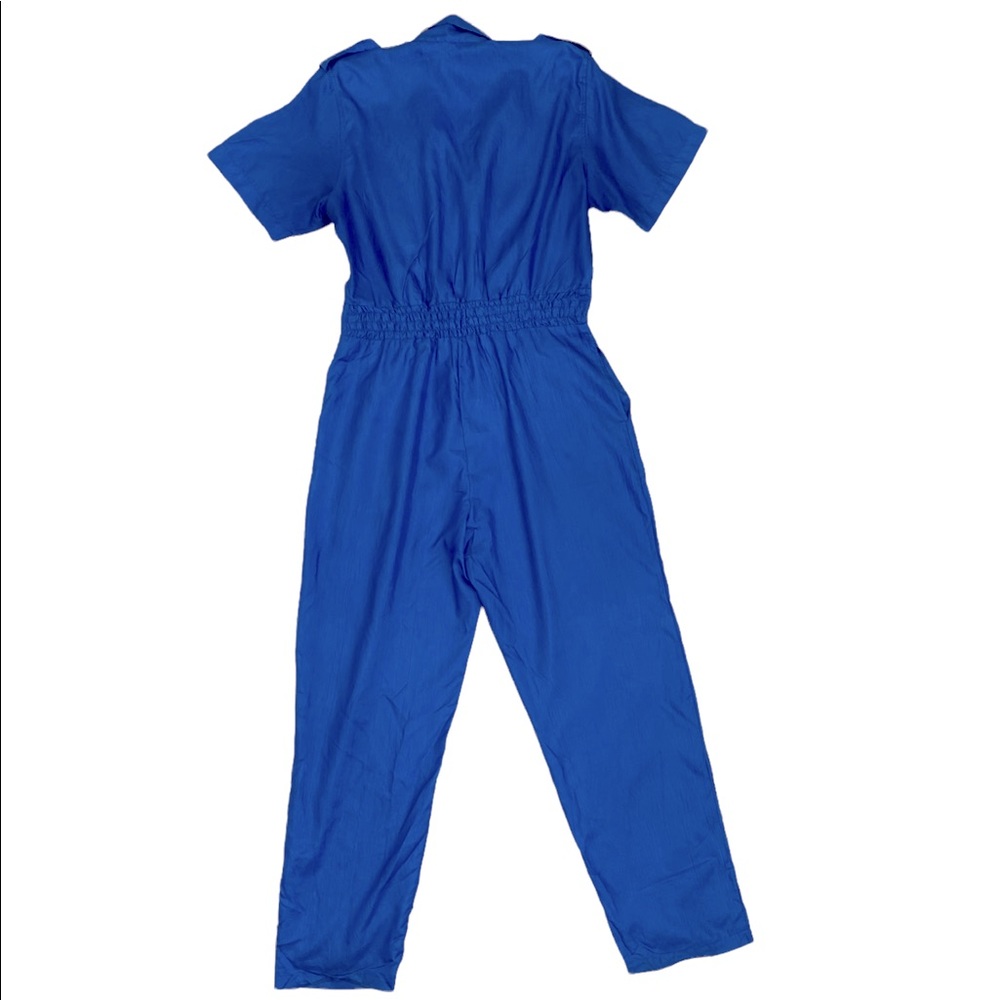 Vintage Ashleigh Morgan Sport Blue Short Sleeve Straight Leg Jumpsuit Size L - Picture 2 of 11
